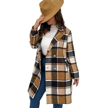Casual Plain Lapel Neck Regular Long Sleeve Beige Plus Size Overcoats ...