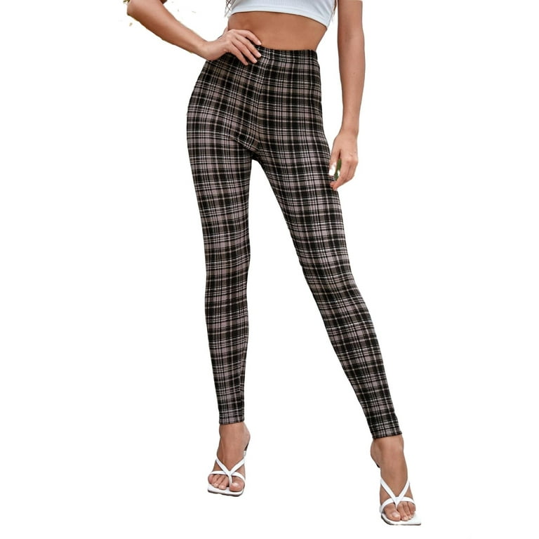 Casual Plaid Print Pants Multicolor Women Leggings