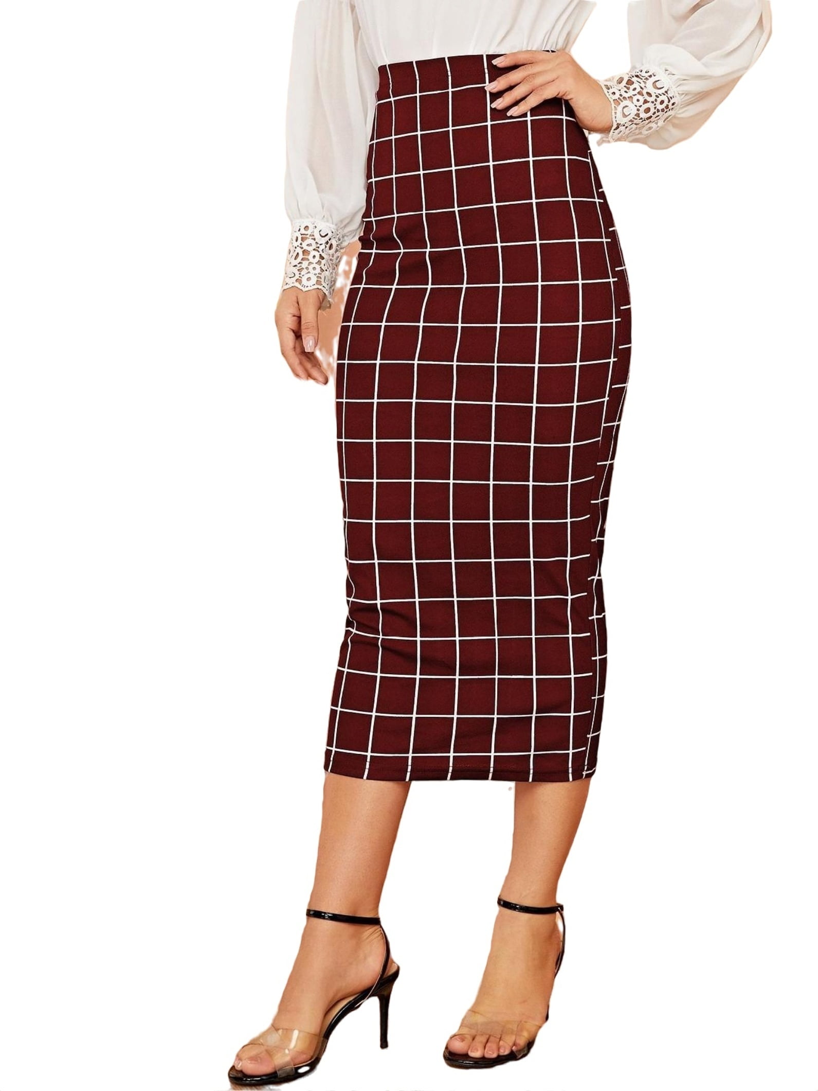 Casual Plaid Print Pencil Skirt Burgundy Womens Skirts Women s Walmart