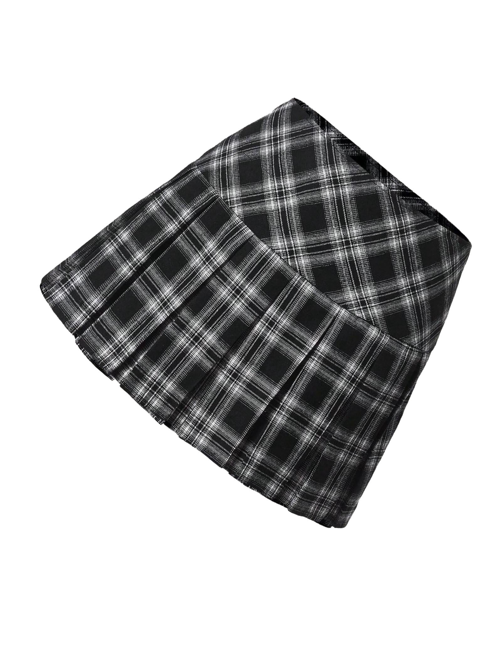 Casual Plaid Print Pleated Black and White Women Skirts — free download