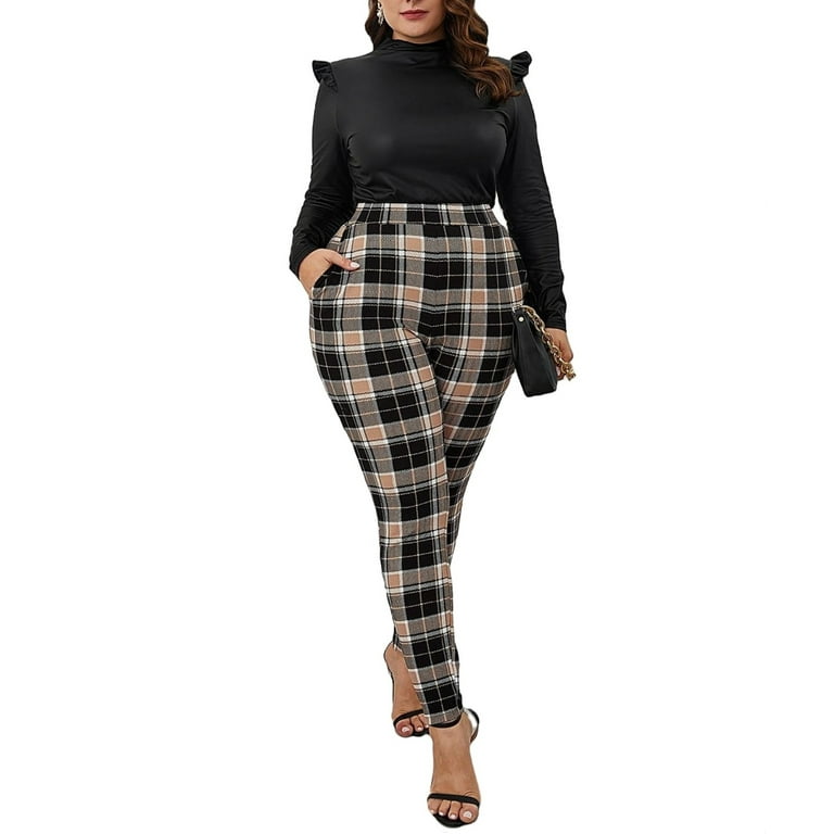 Plus size plaid skinny pants cheap