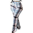 Casual Plaid Print Straight Leg Baby Blue Women Pants (Women's)