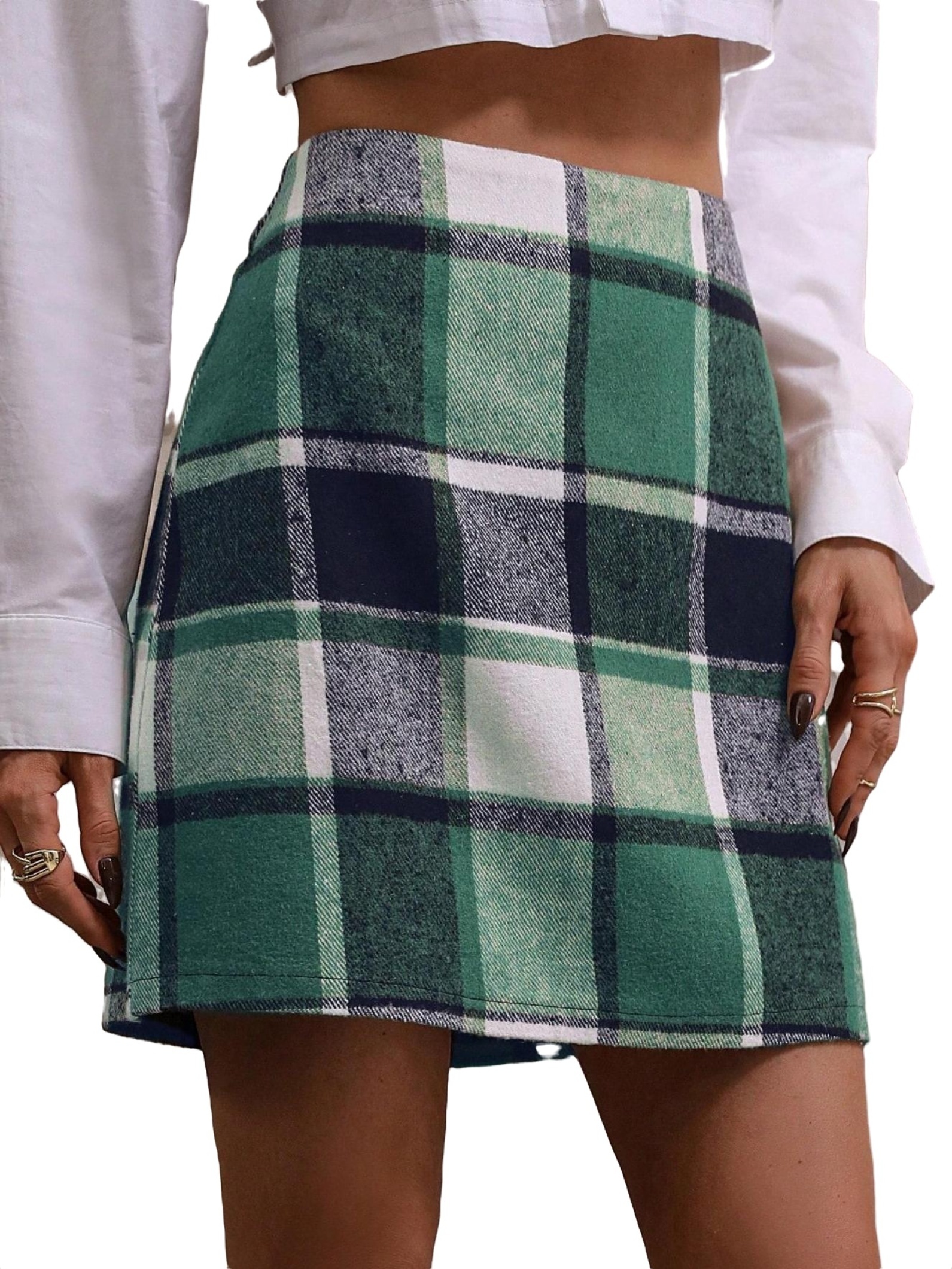Casual Plaid Print Straight Skirts Green Women Skirts - Walmart.com