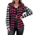 thumbnail image 1 of Casual Plaid Shirts for Women Button Down Long Sleeve Colorblock Flannel Shacket Jackets Checkered Fall Clothes (S, Hot Pink), 1 of 2