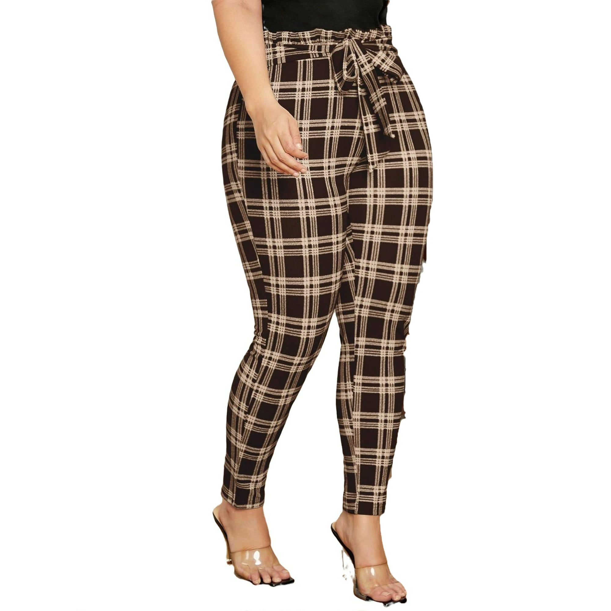 over Kvarter Oxide Casual Plaid Skinny Coffee Brown Plus Size Pants (Women's) - Walmart.com