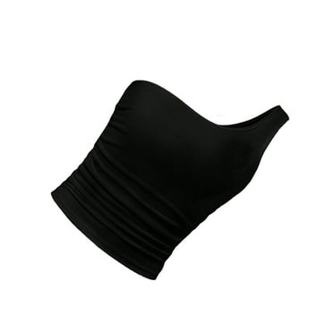Casual Plain Asymmetrical Neck Sleeveless Black Women Tops (Women's)