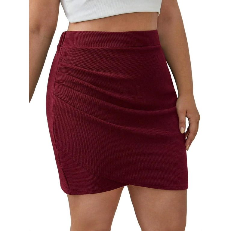 Casual Plain Bodycon Burgundy Plus Size Skirts Walmart