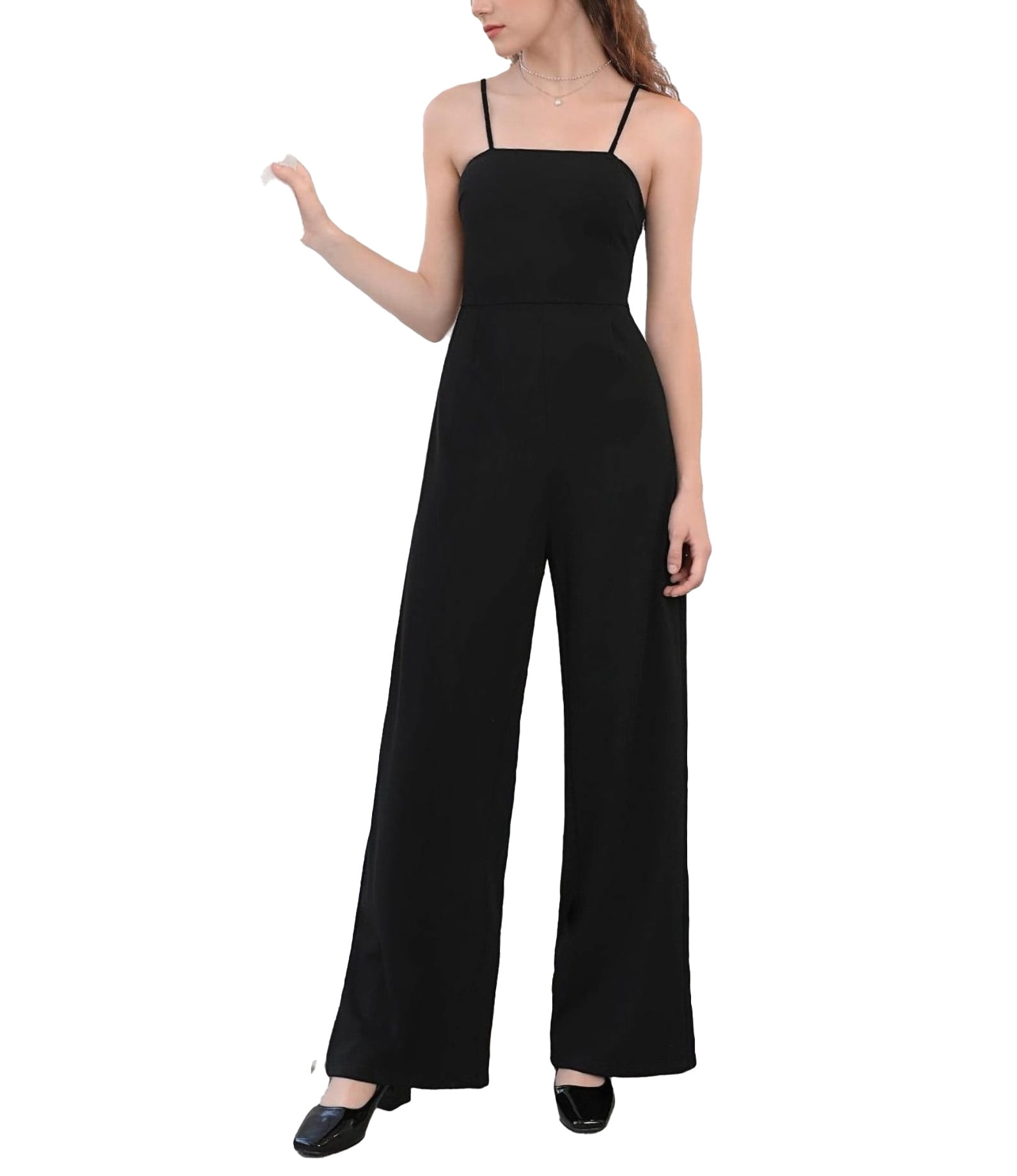 Casual Plain Cami Jumpsuit Black Women Jumpsuits