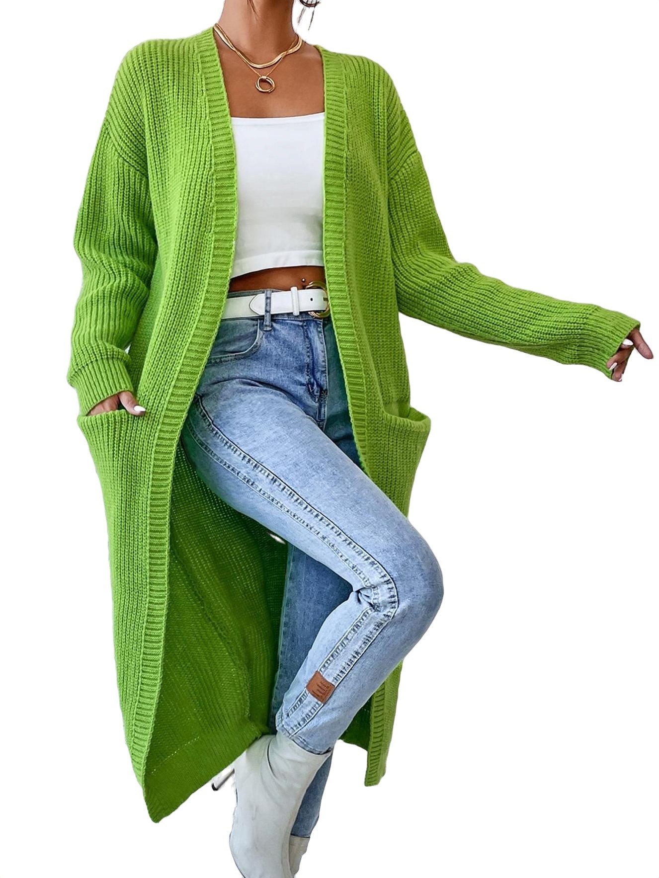 Casual Plain Cardigan Long Sleeve Green Women Cardigans (Women's)