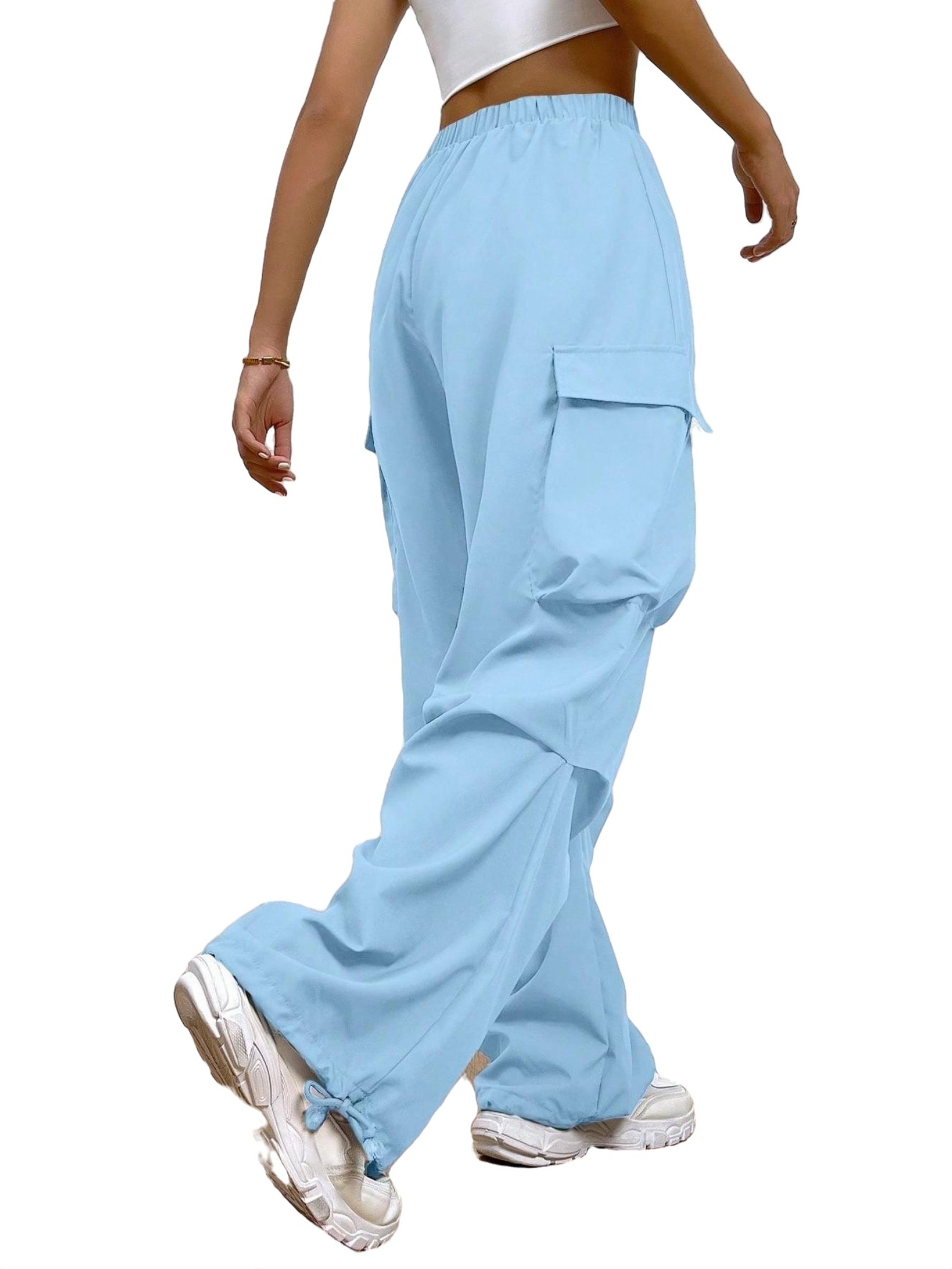 Casual Plain Cargo Pants Blue Women Pants (Women's)