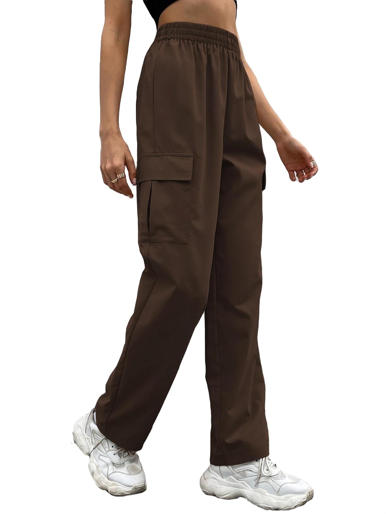 Casual Plain Cargo Pants Coffee Brown Women's Pants (Women's) - Walmart.com