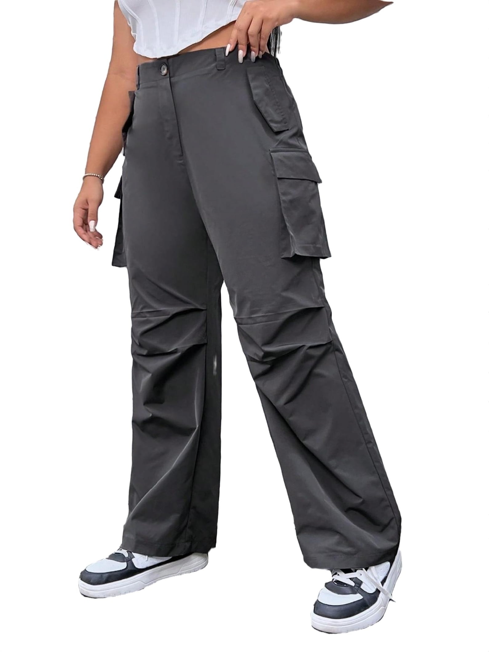 Casual Plain Cargo Pants Dark Grey Plus Size Pants - Walmart.com