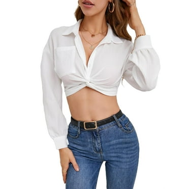 Casual Plain Collar Top Long Sleeve White Women Blouses (Women's)