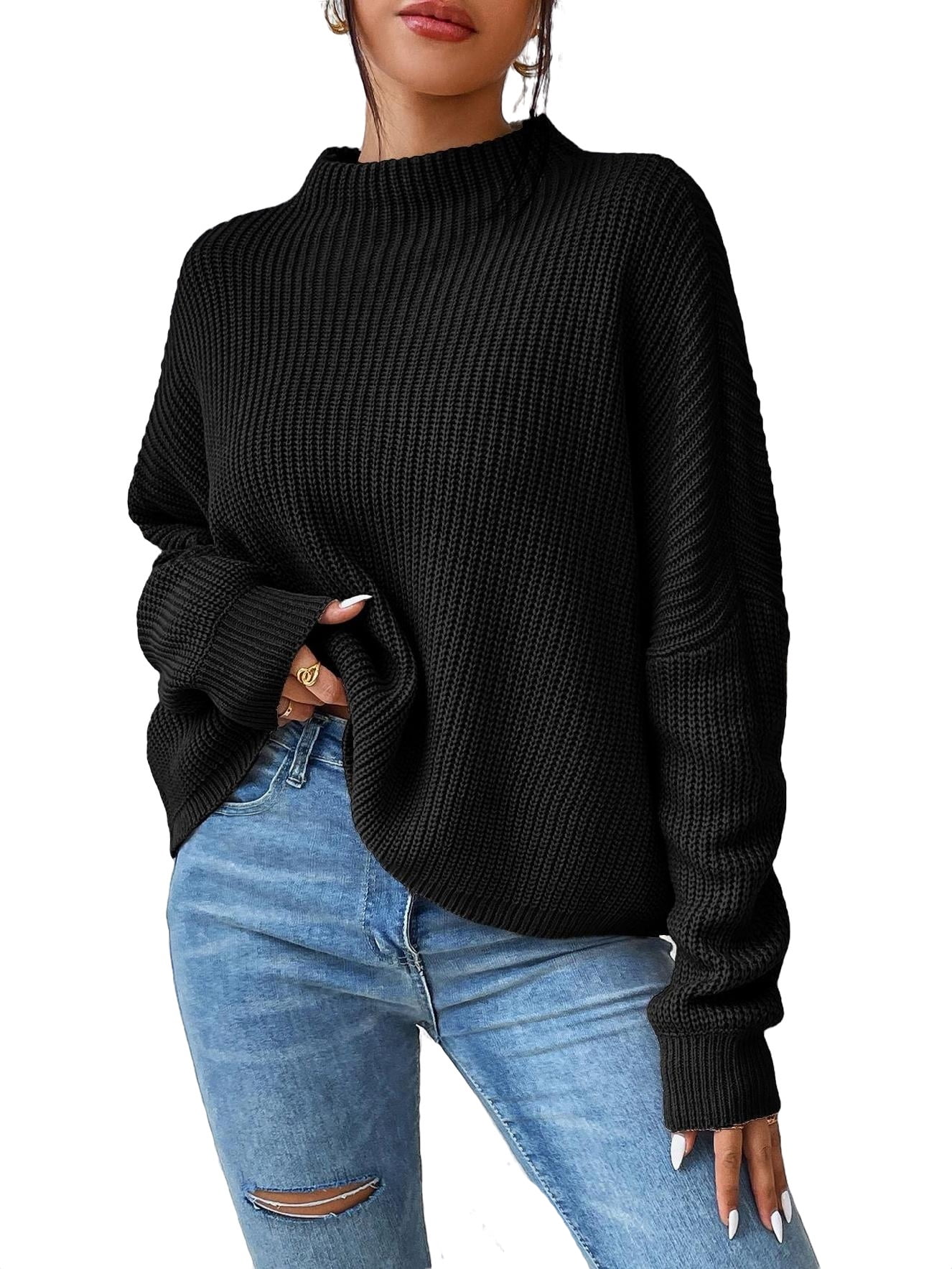 Plain black top sweater women's