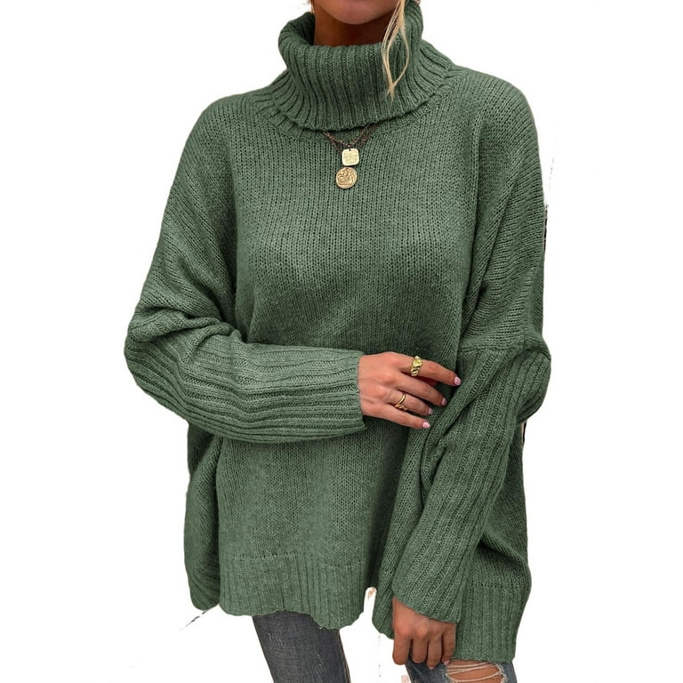 Casual Plain High Neck Pullovers Long Sleeve Mint Green Women Sweaters Women s Walmart