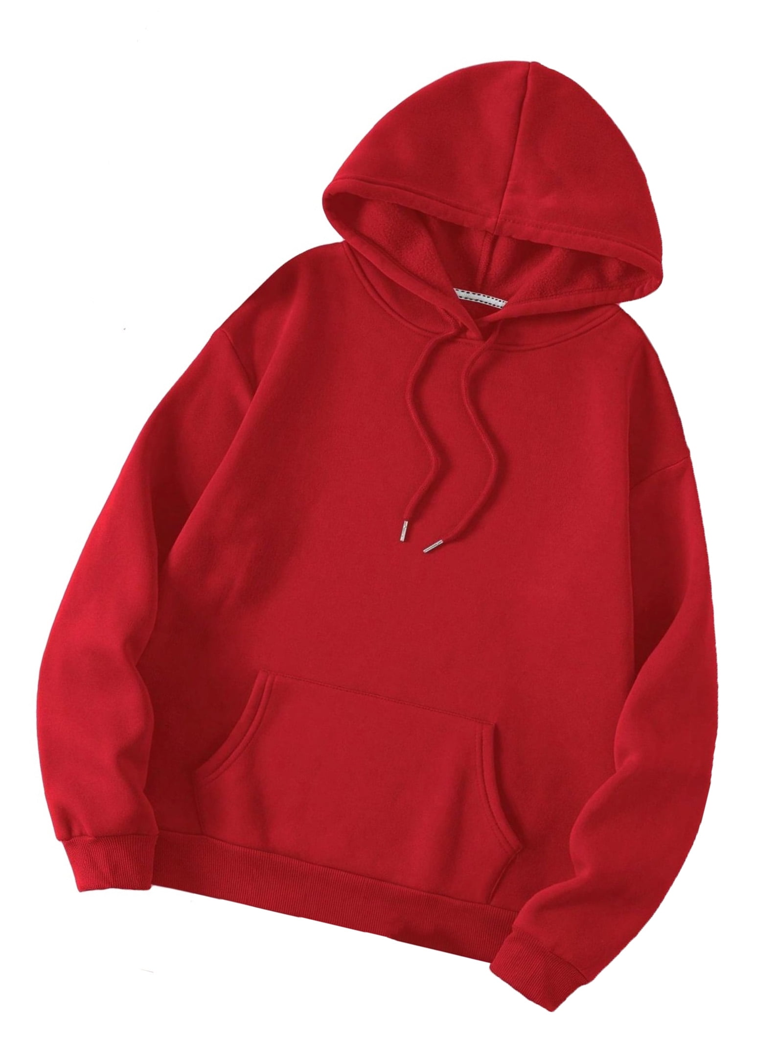 Casual Plain Hooded Pullovers Long Sleeve Red Women Sweatshirts Women s Walmart