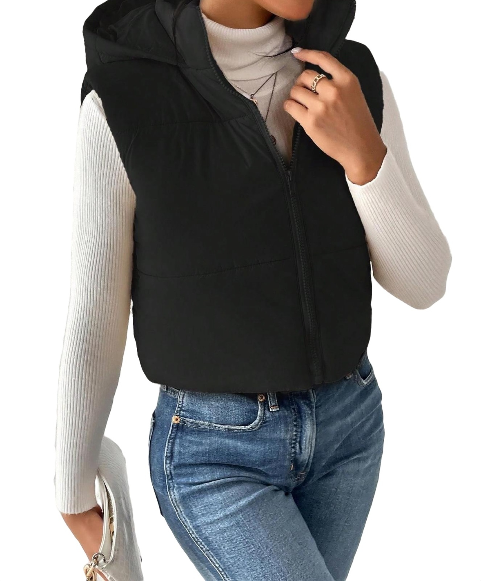 Casual Plain Hooded Vest Puffer Black Women Winter Coats - Walmart.com