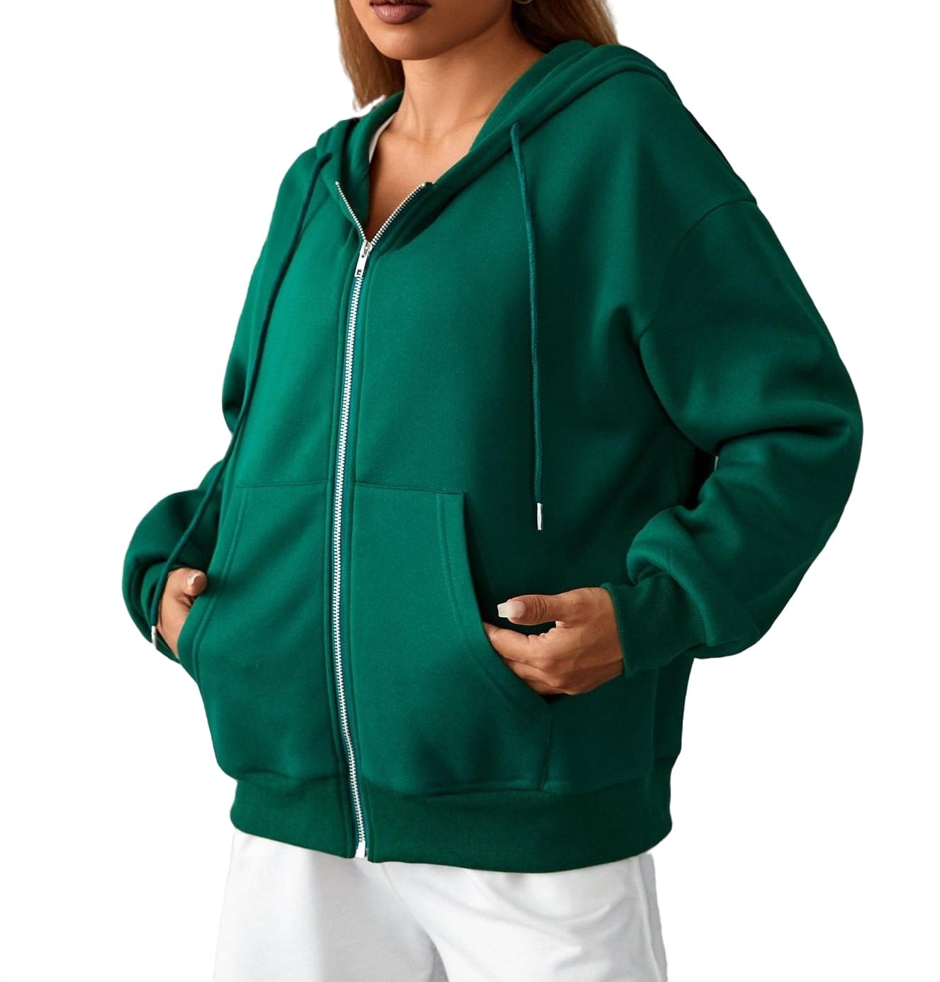 Green zip hoodie women's discount