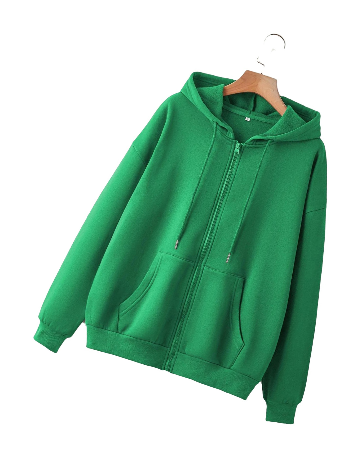 Casual Plain Hooded Zip Up Long Sleeve Dark Green Women