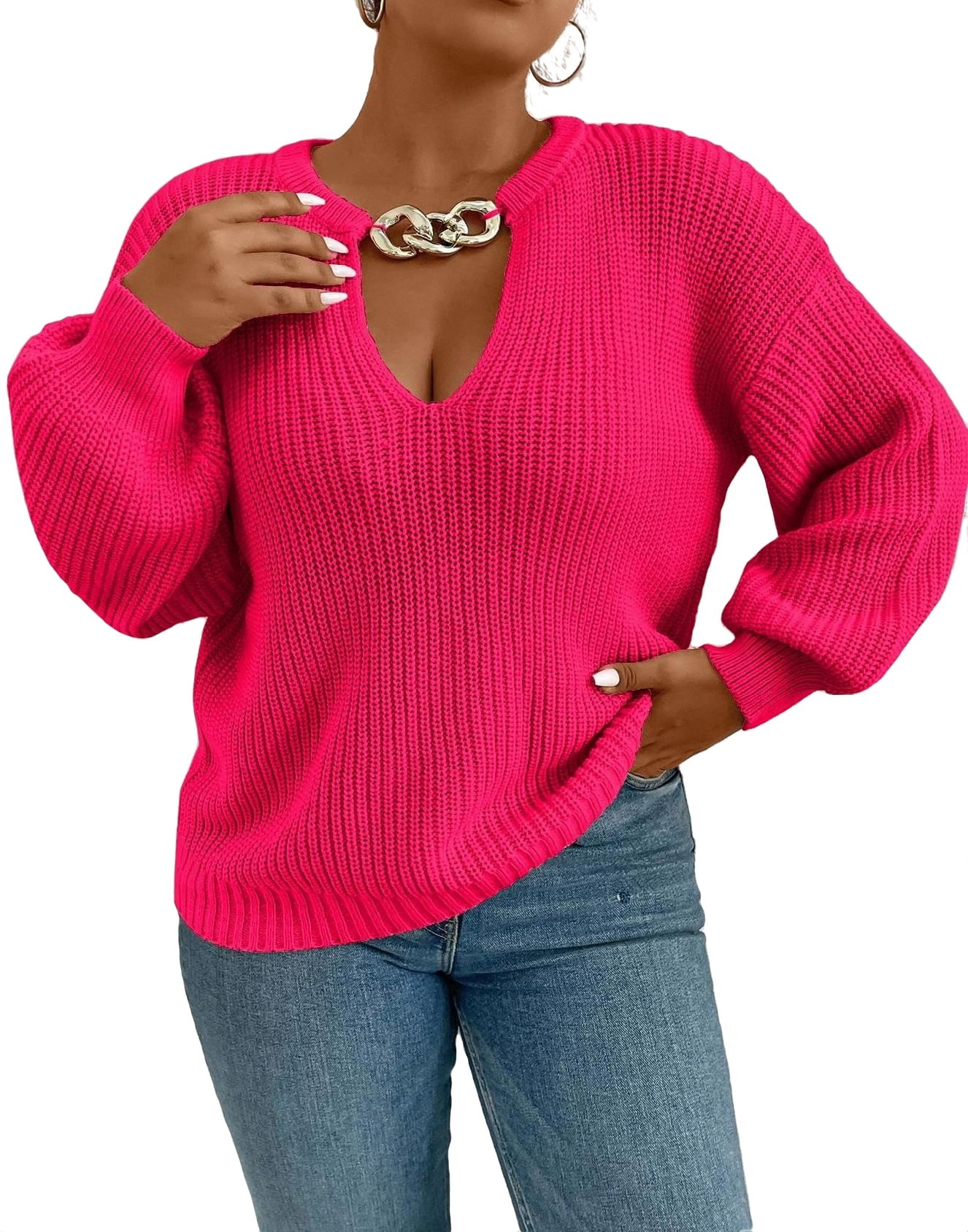 Hot pink plus size sweater hot sale