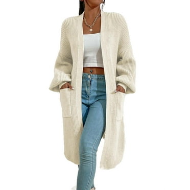 Casual Plain Long Sleeve Beige Women Cardigans (Women's)