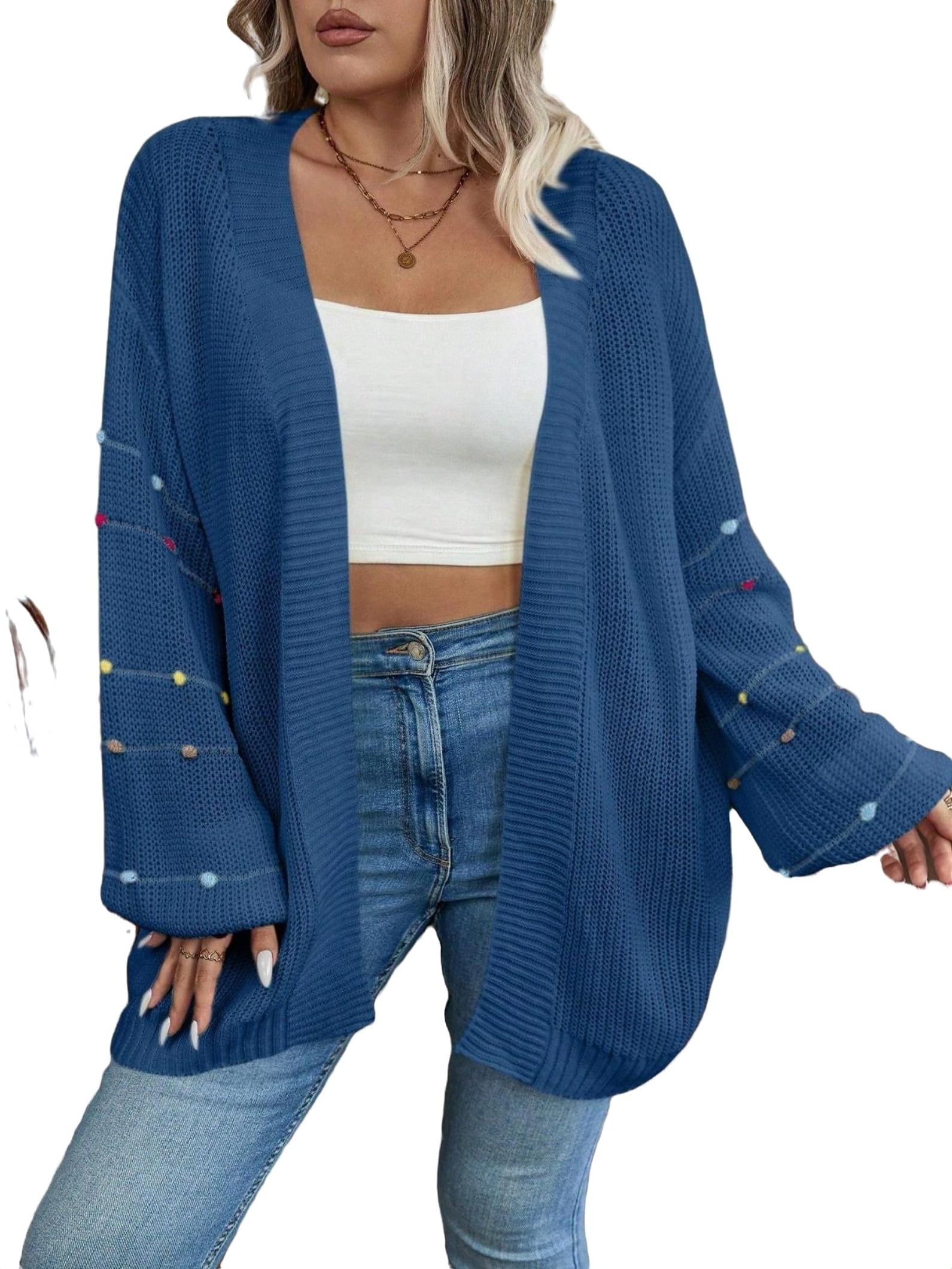 Casual Plain Long Sleeve Blue Plus Size Cardigans (Women's) - Walmart.com