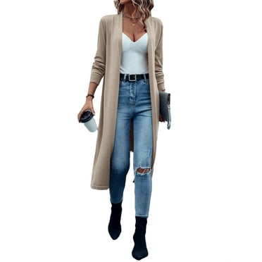 Casual Plain Long Sleeve Midi Slight Stretch Women Cardigans XXL (14)