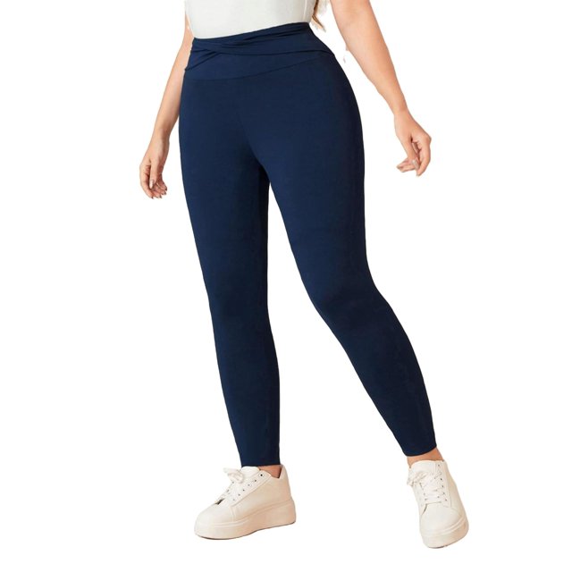 Casual Plain Navy Blue Plus Size Leggings