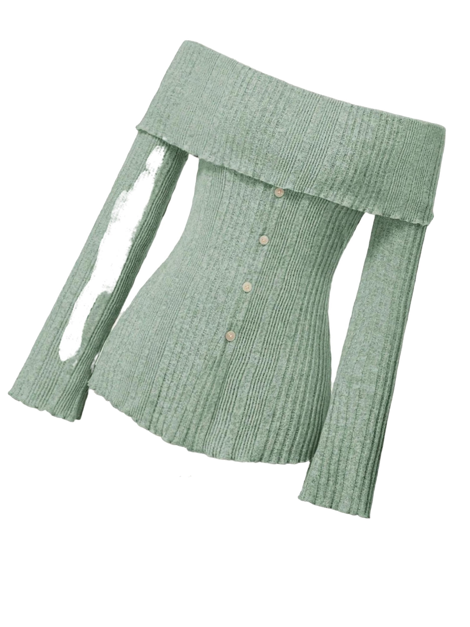 Casual Plain Off the Shoulder Long Sleeve Mint Green Women TShirts