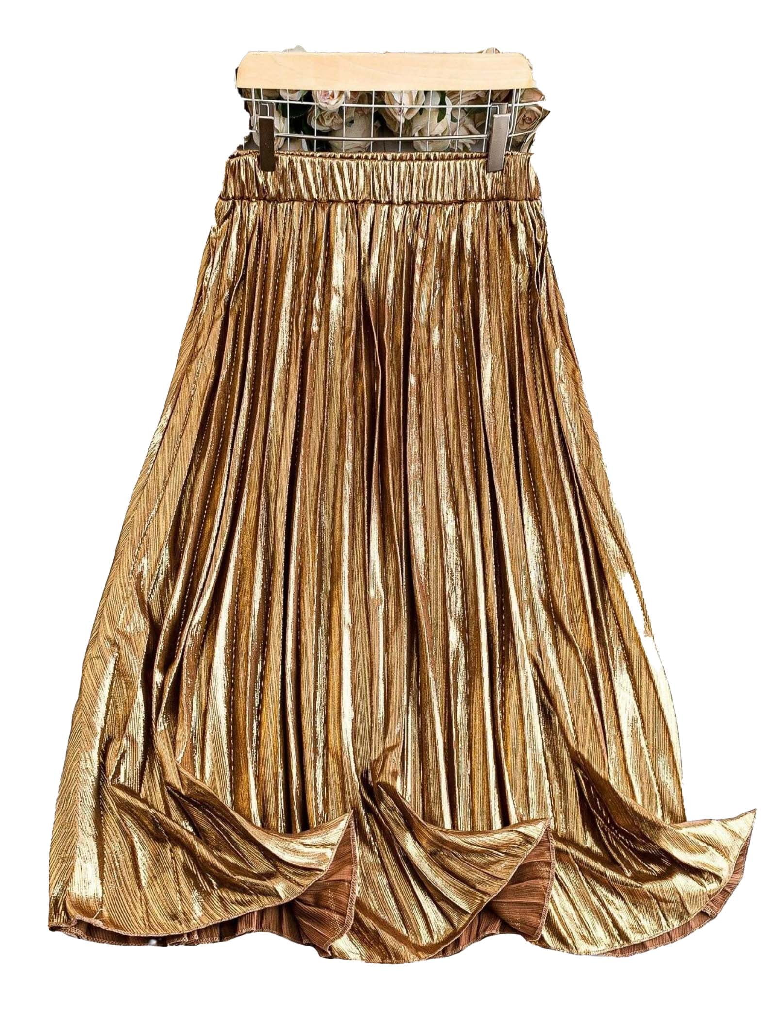Plus size gold pleated skirt online