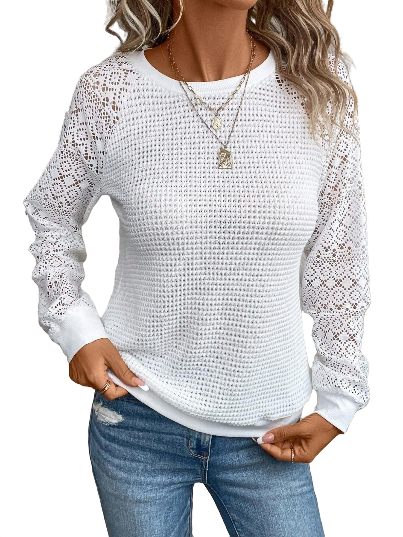 Casual Plain Pullovers Round Neck White Women Sweatshirts