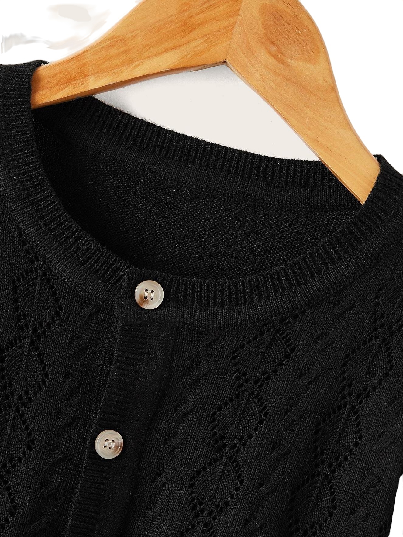Casual Plain Round Neck Cardigan Long Sleeve Black Toddler Girls