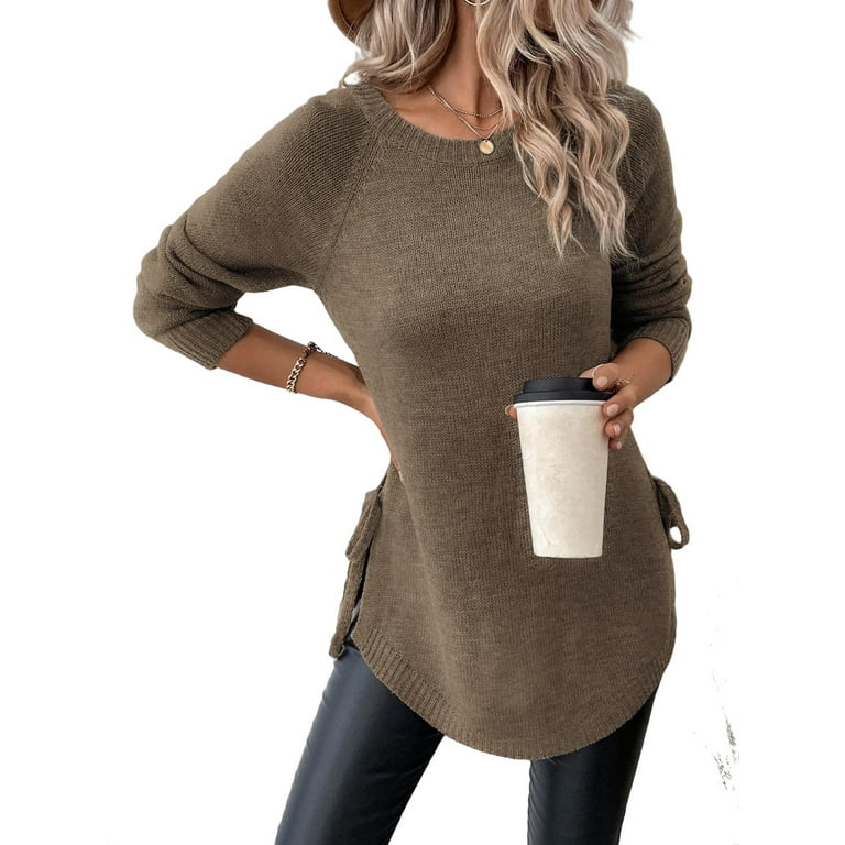 Round Neck Plain Casual Sweaters Round Neck Plain Casual Sweaters