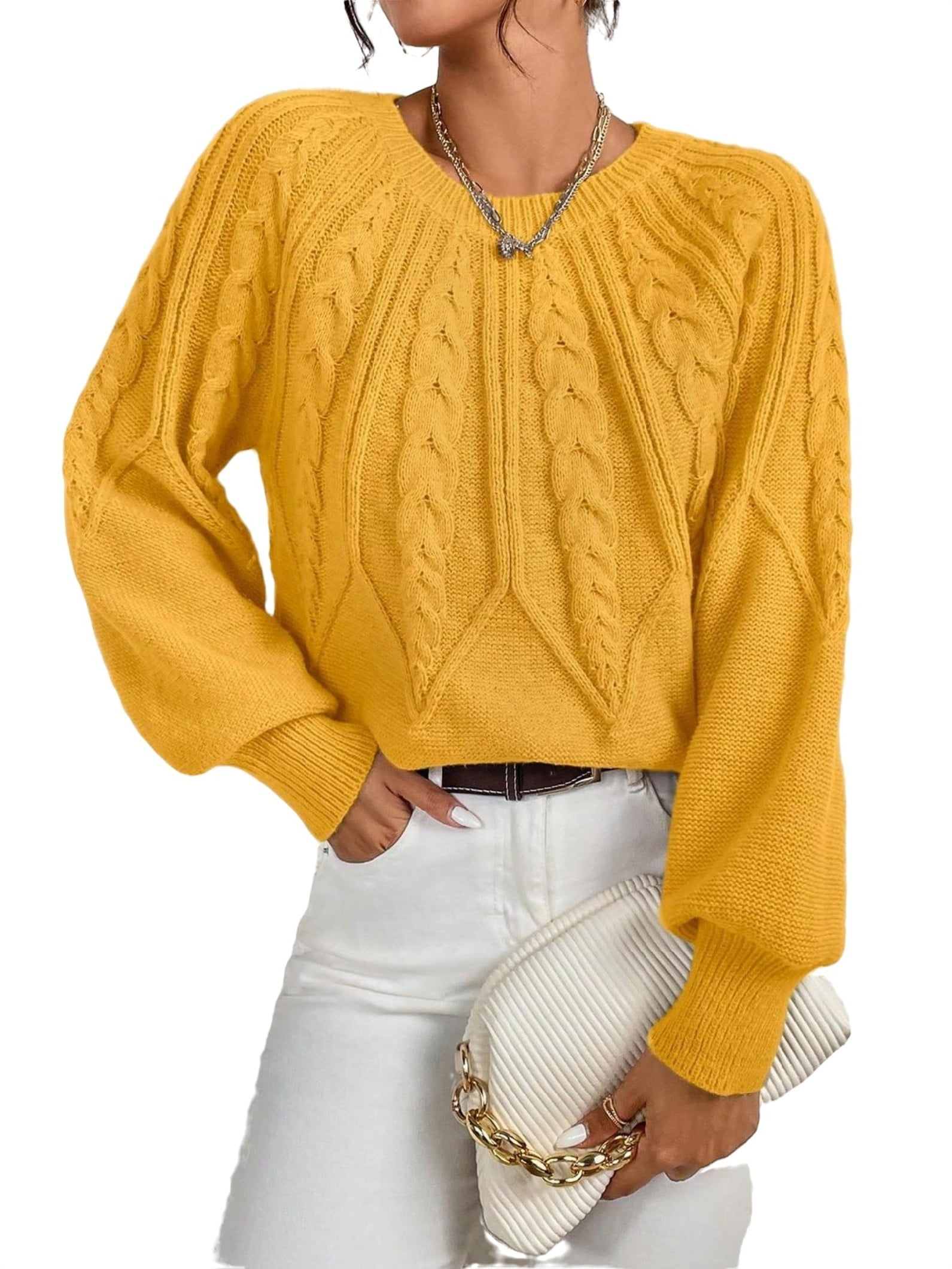 Casual Plain Round Neck Pullovers Long Sleeve Mustard Yellow Women Sweaters Women s Walmart