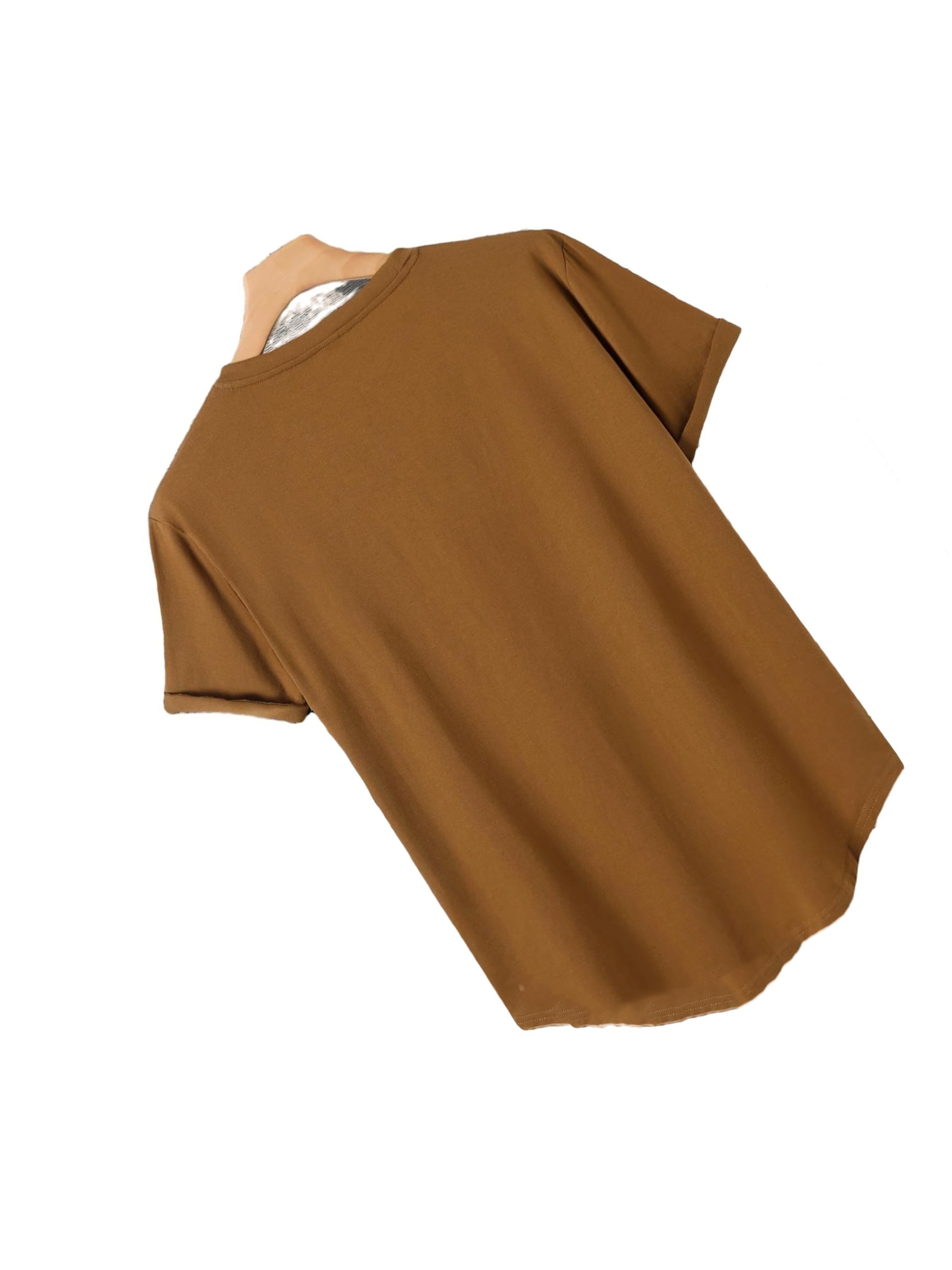 Casual Plain Round Neck Short Sleeve Brown Men TShirts & Tanks (Men's