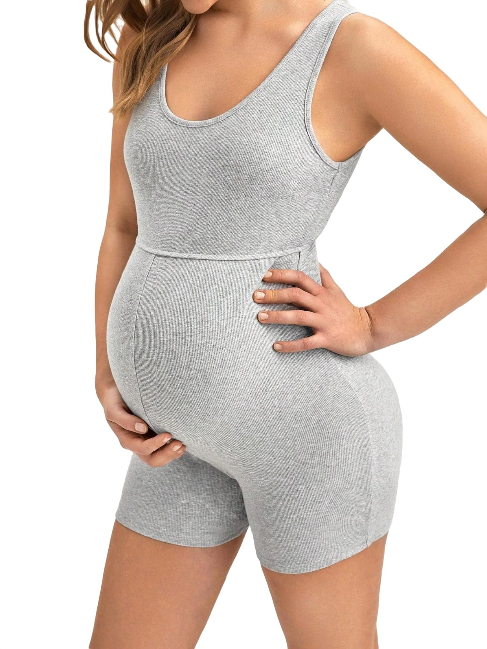 Casual Plain Scoop Neck Tank Sleeveless Light Grey Maternity Jumpsuits