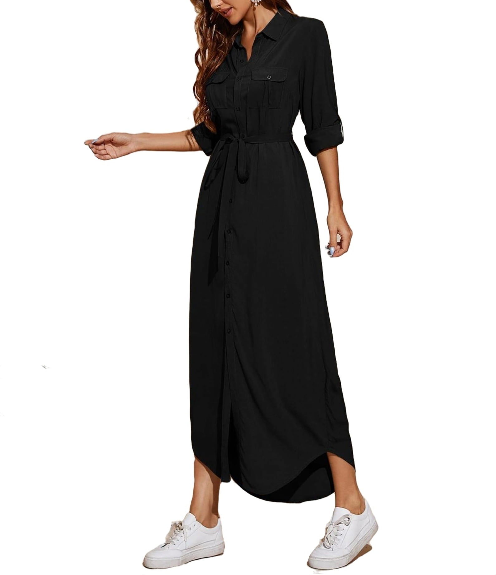 Casual Plain Shirt Long Sleeve Black Colour Women's Dresses (Women's) -  Walmart.com