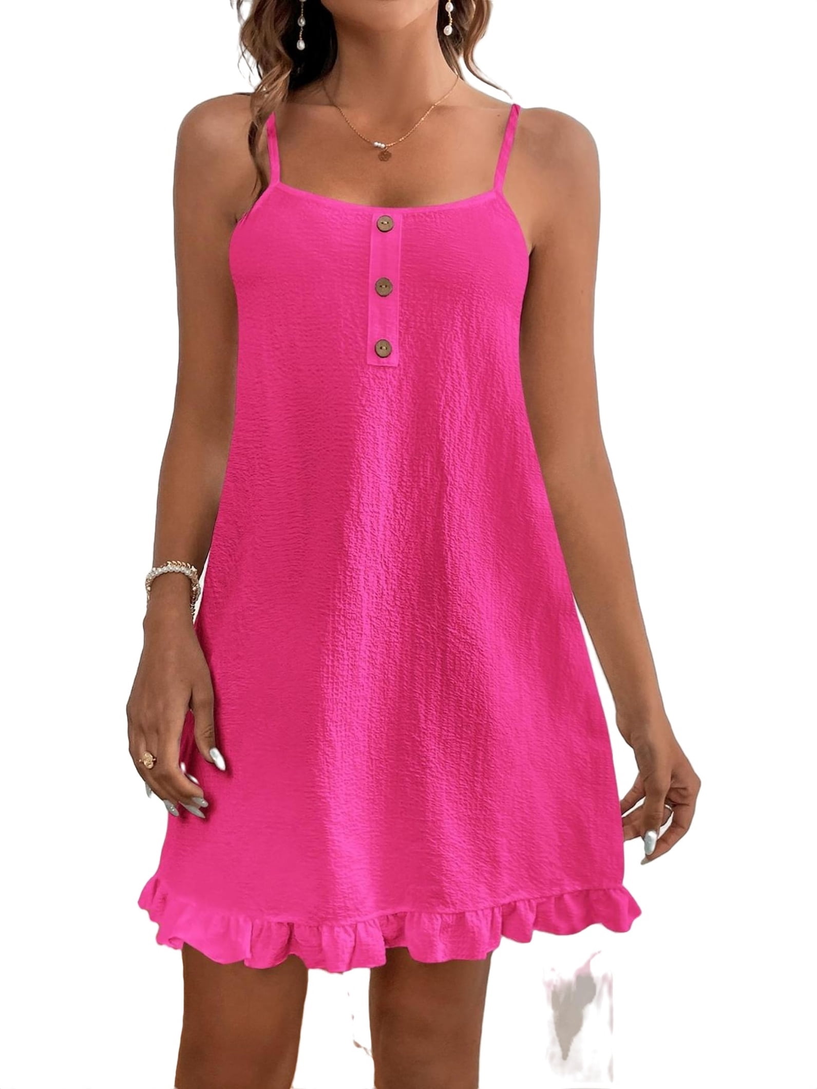 Hot Pink Women Dresses.Casual Plain Spaghetti Strap Cami Sleeveless Hot Pink Women Dresses ...