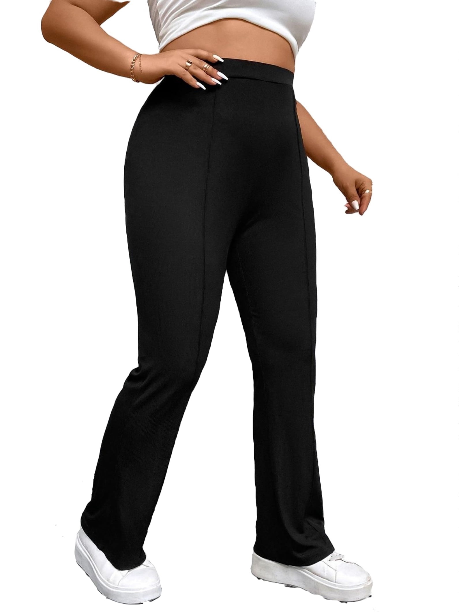 Casual Plain Straight Leg Black Plus Size Pants (Women's Plus) - Walmart.com