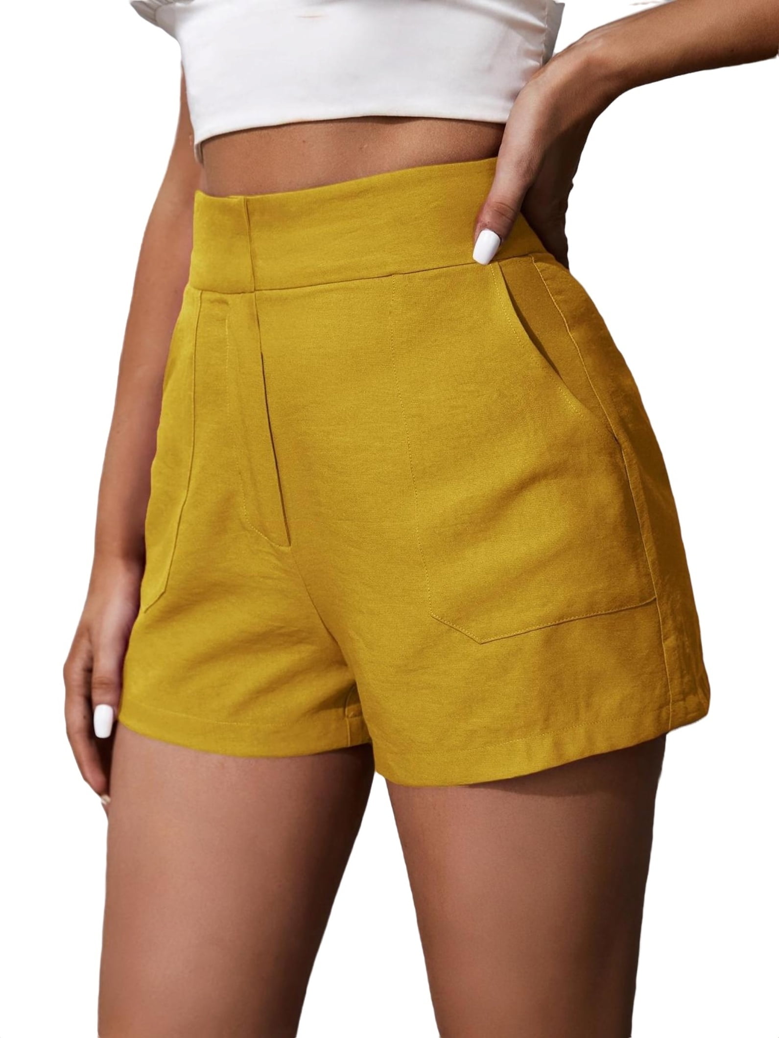 Casual Plain Straight Leg Mustard Yellow Women Shorts Women s Walmart