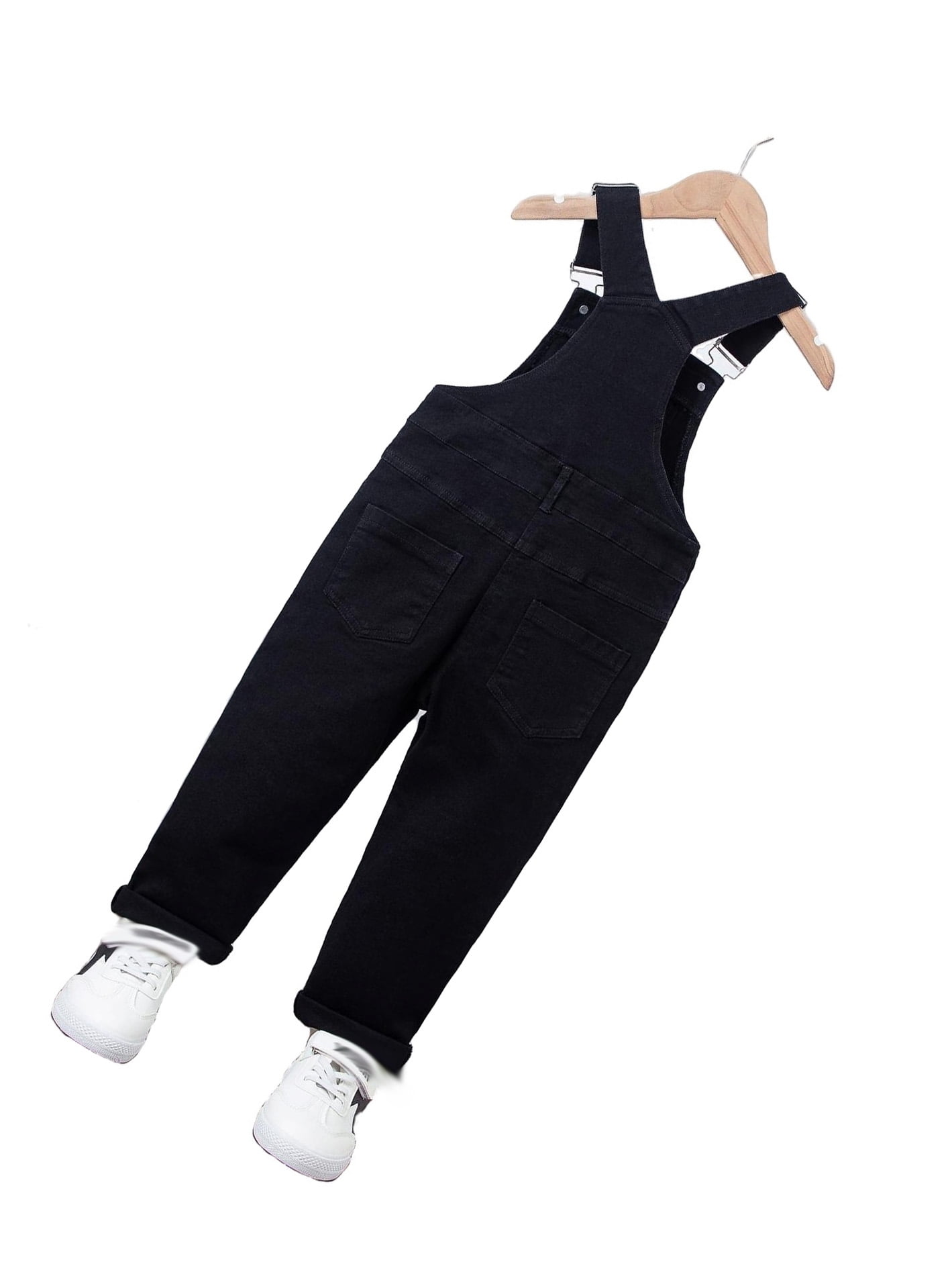Kids Girls Dungaree Shorts Black Denim Stretch Jumpsuit Playsuits