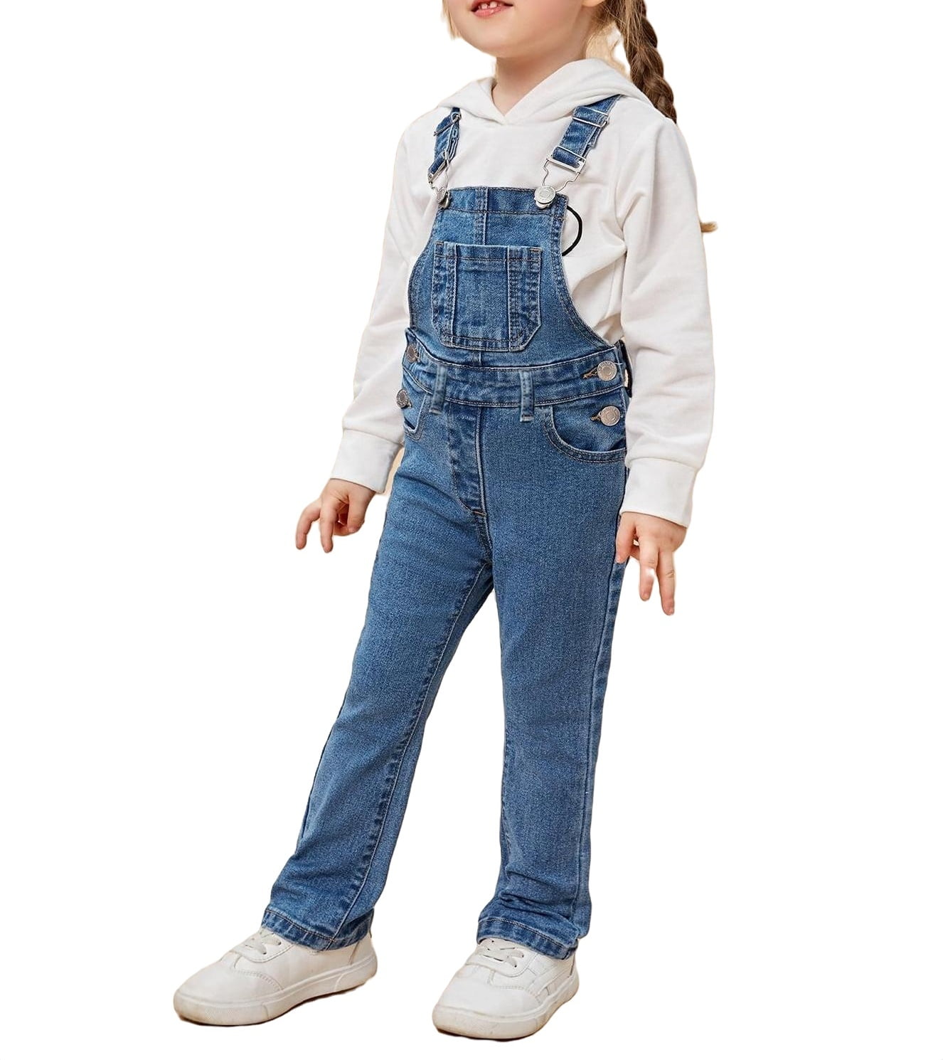 Casual Plain Straps Overall Sleeveless Medium Wash Toddler Girls Denim