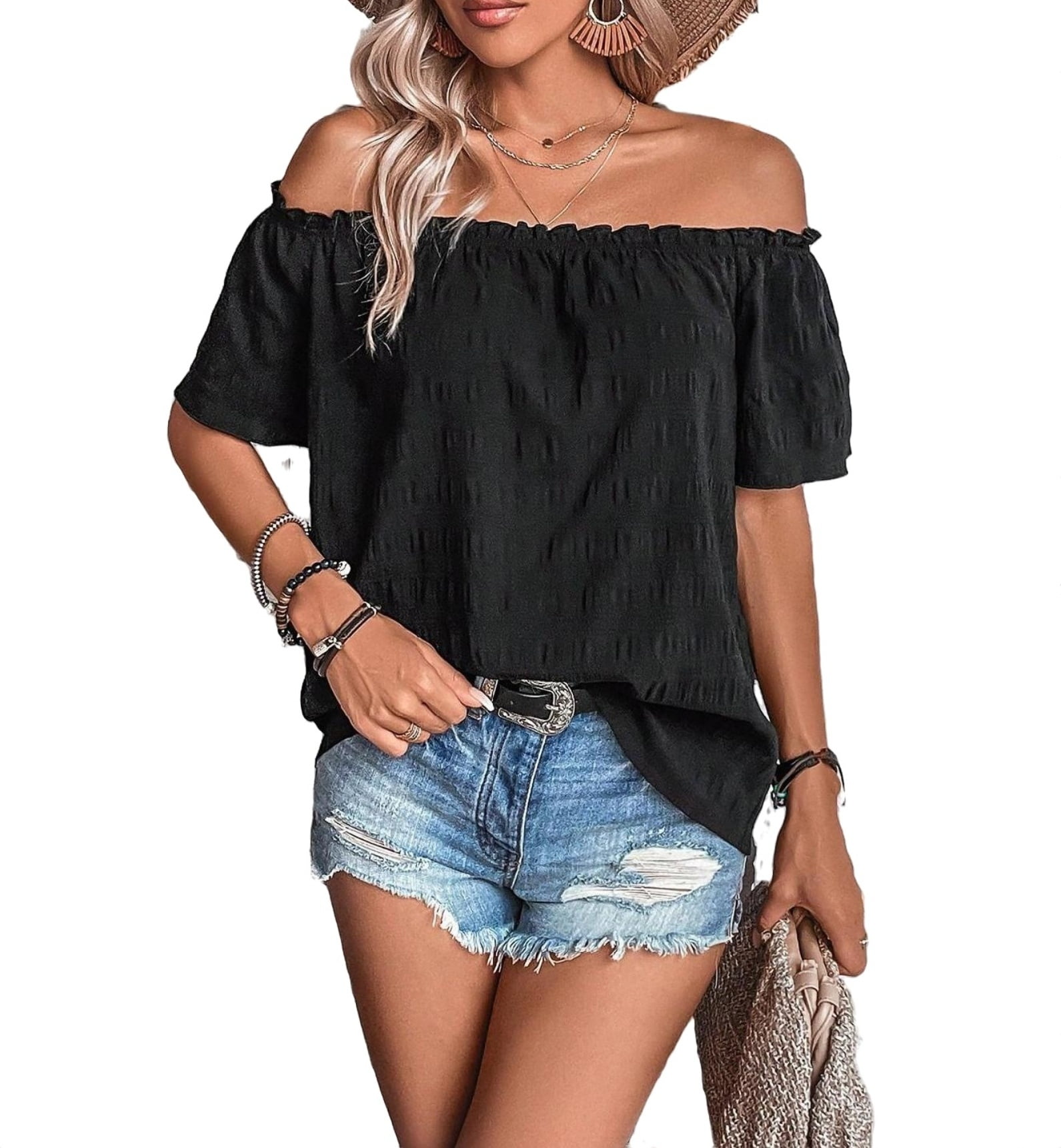 plain black off the shoulder top