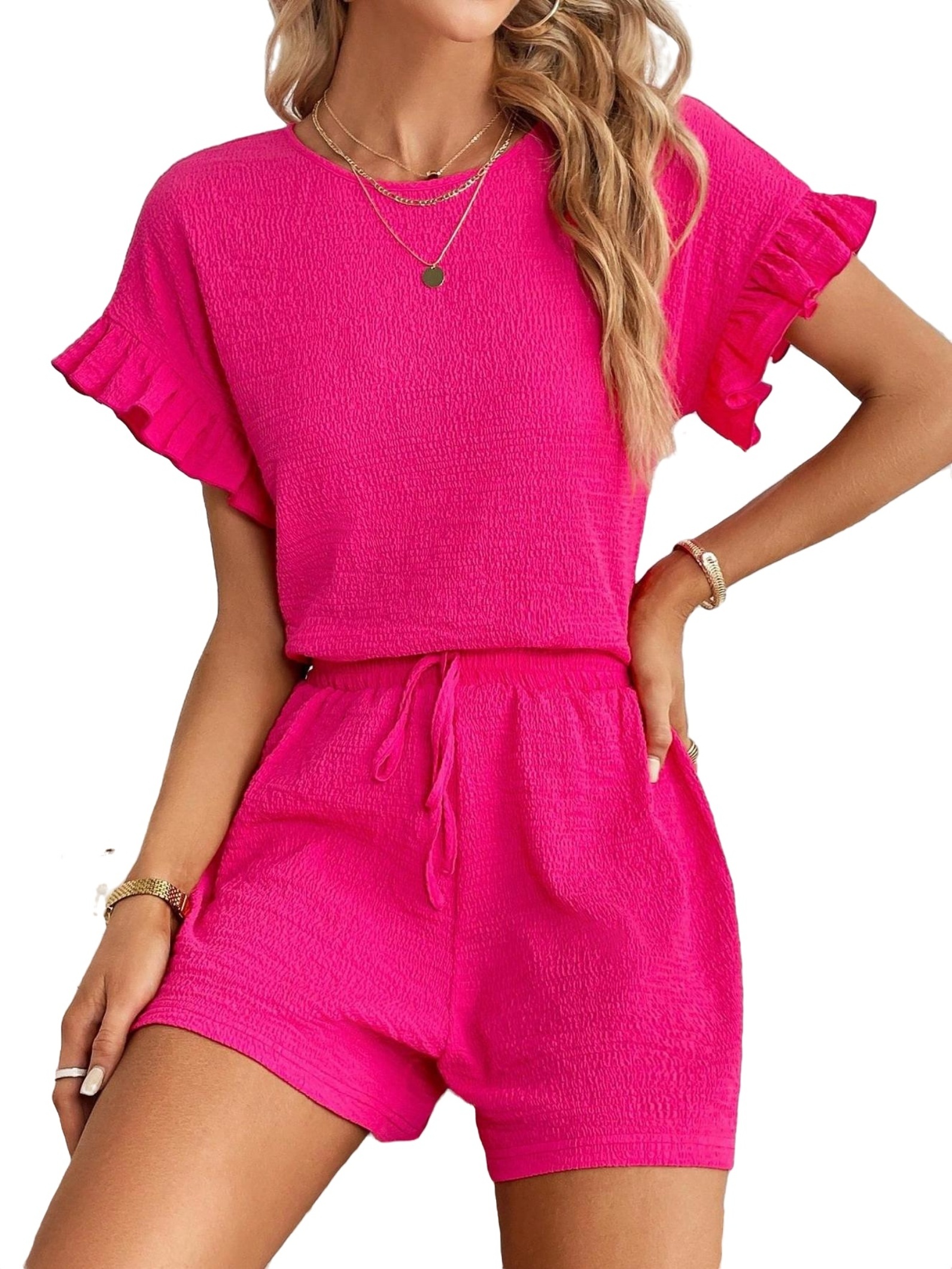 Hot pink two piece outfit hot sale