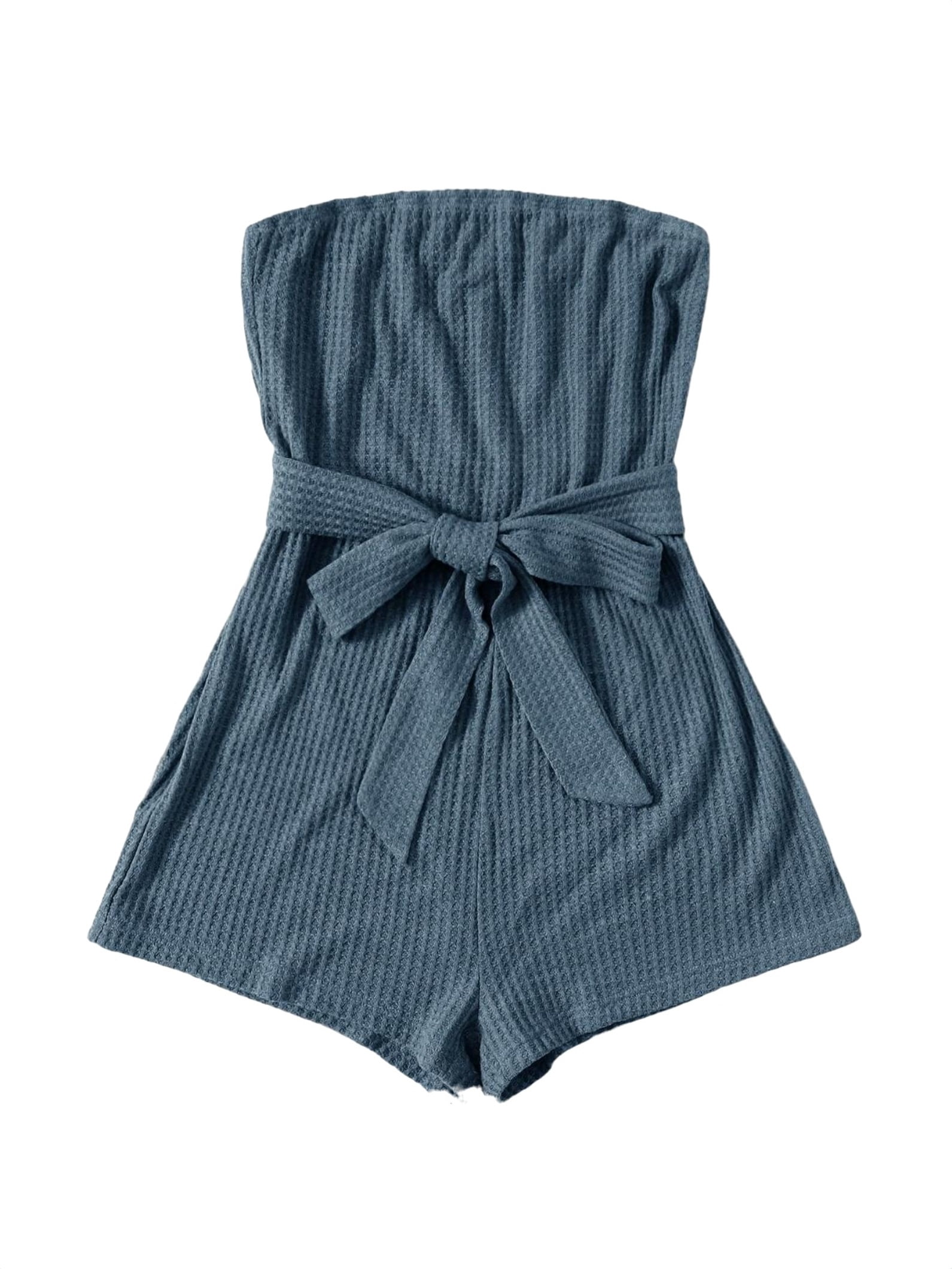Casual Plain Tube Romper Strapless Dusty Blue Women Jumpsuits - Walmart.com
