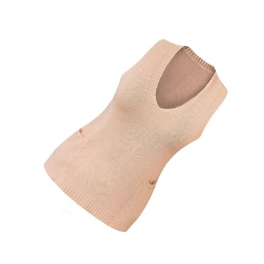 Casual Plain V neck Apricot Women Sweater Vests (Women's)