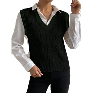 Vince Camuto Women's Oversized Knit V-Neck High-Low Sweater Vest (Black ...
