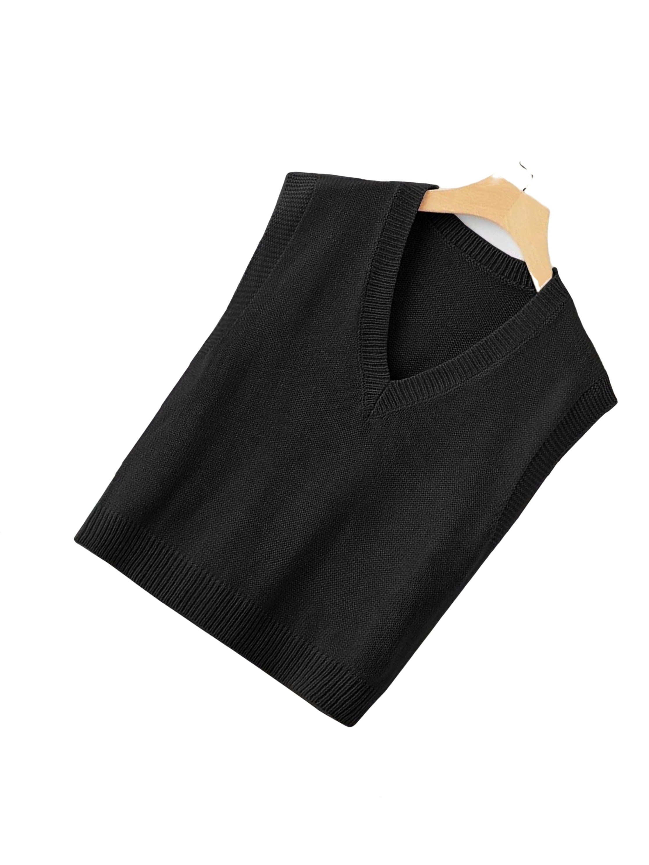 Casual Plain V neck Black Women Sweater Vests (Women's) - Walmart.com