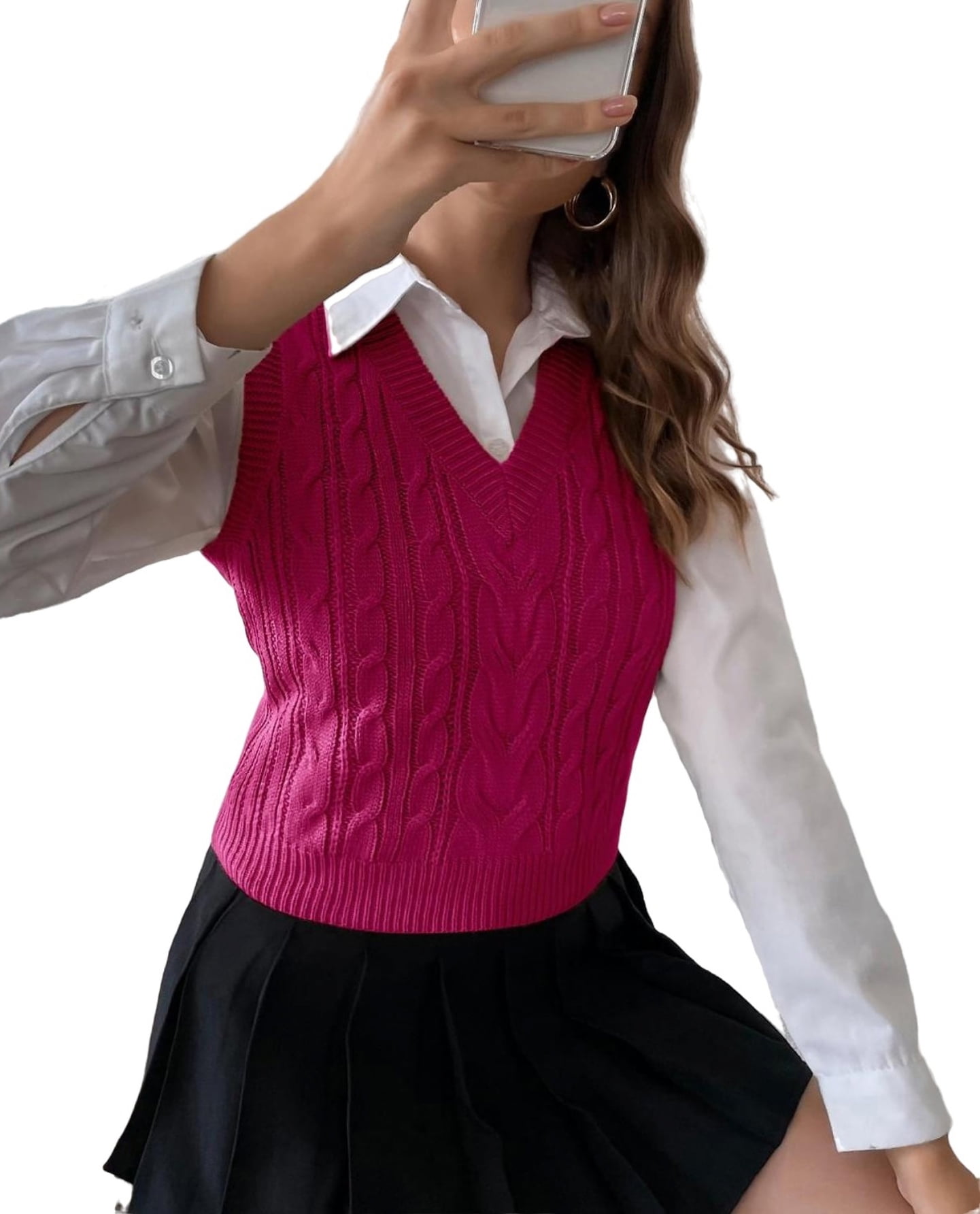 Casual Plain V neck Hot Pink Women Sweater Vests (Women's) - Walmart.com