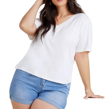 DreamFish Women's Plus Size Tops V Neck T Shirts Summer Short Sleeve ...